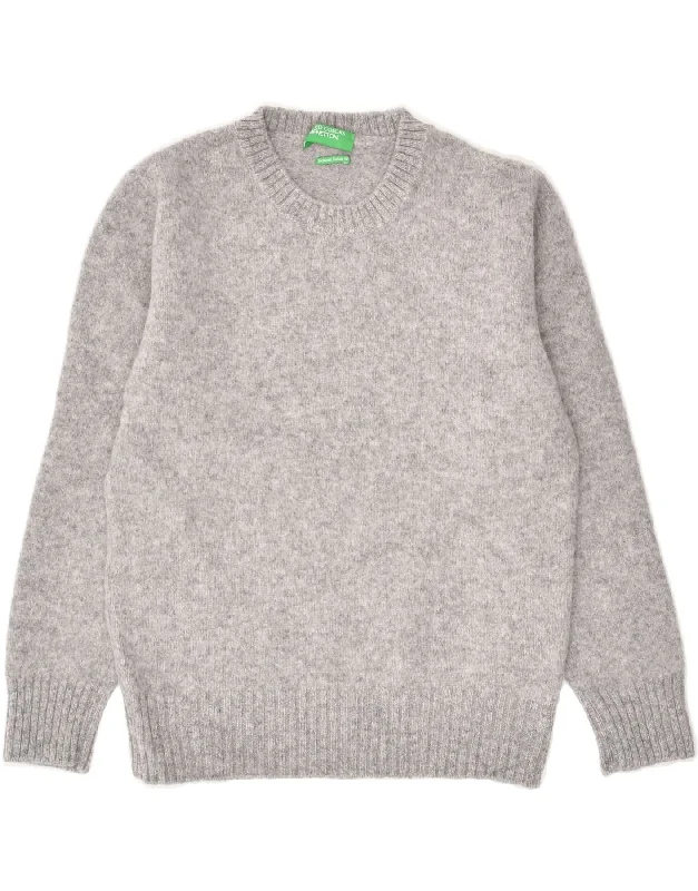 men's winter sweaters -BENETTON Boys Crew Neck Jumper Sweater 10-11 Years Medium Grey Virgin Wool