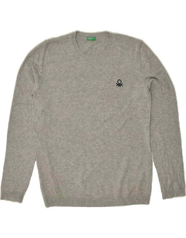 men's modern fit sweaters -BENETTON Boys Crew Neck Jumper Sweater 11-12 Years 2XL Grey Cotton