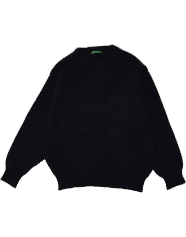 men's pullover sweaters -BENETTON Boys Crew Neck Jumper Sweater 14-15 Years Navy Blue