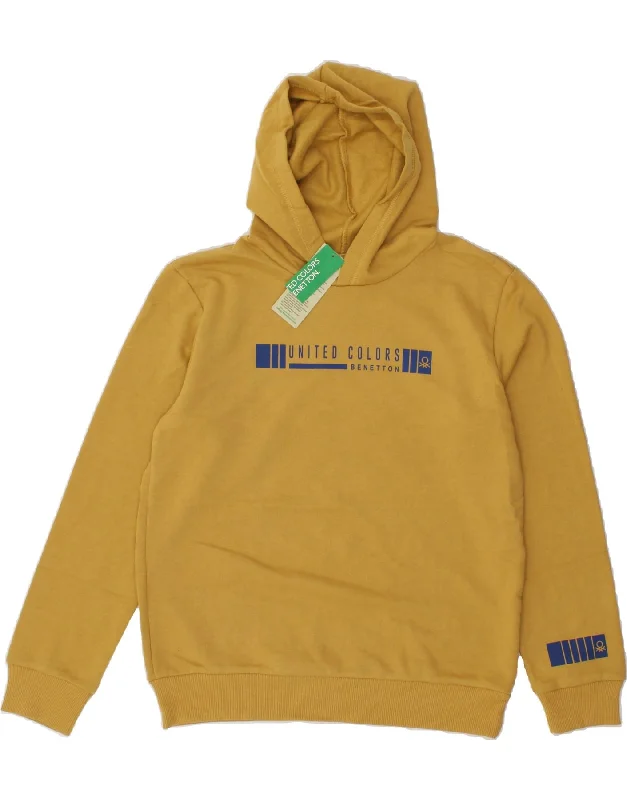 men's versatile hoodies -BENETTON Boys Graphic Hoodie Jumper 13-14 Years 3XL Beige Cotton