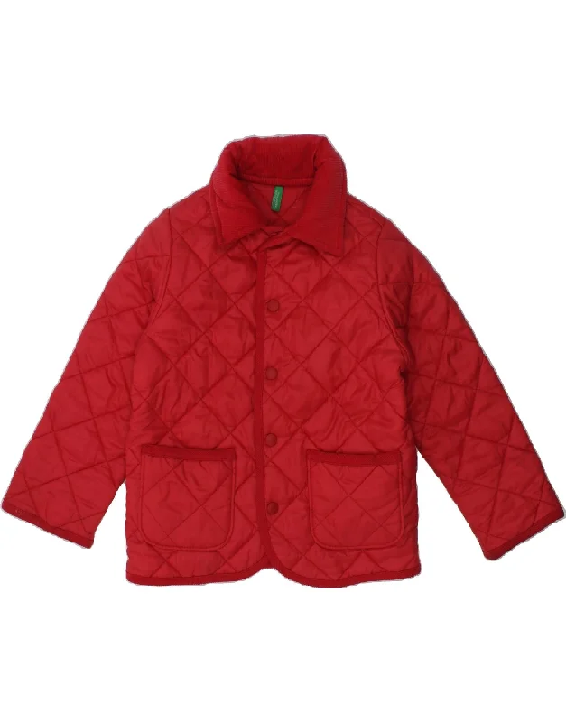 men's everyday jackets -BENETTON Boys Quilted Jacket 3-4 Years 2XS Red Nylon