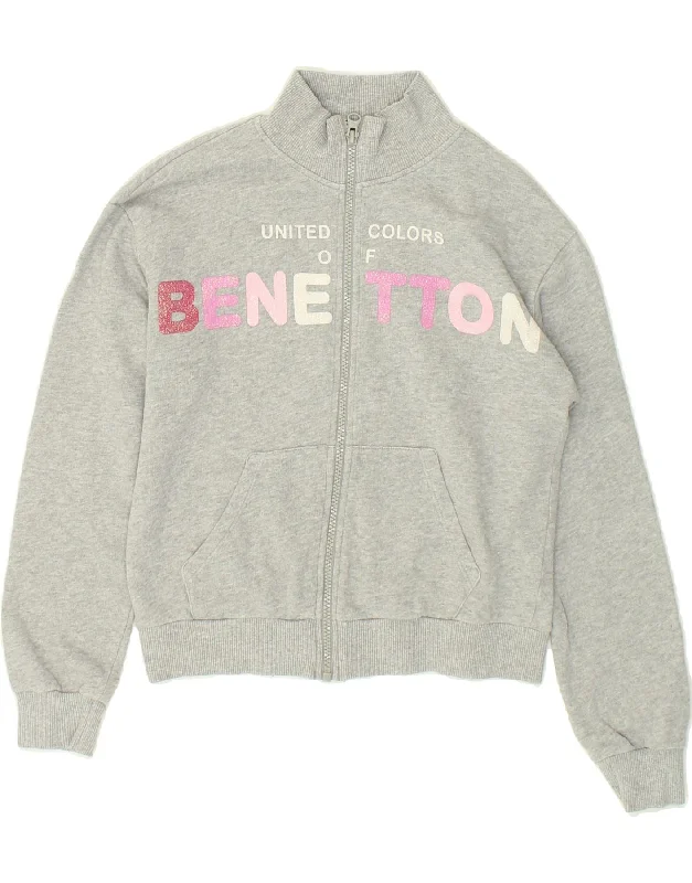 men's everyday jackets -BENETTON Girls Graphic Tracksuit Top Jacket 10-11 Years XL Grey Cotton