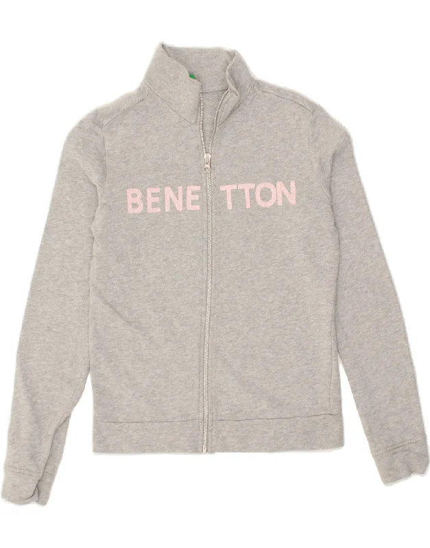 men's stylish black jackets -BENETTON Girls Graphic Tracksuit Top Jacket 11-12 Years 2XL  Grey Cotton