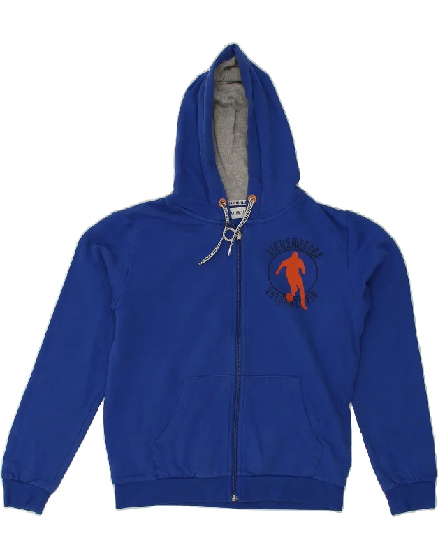 men's heavy-duty knit sweaters -BIKKEMBERGS Boys Graphic Zip Hoodie Sweater 11-12 Years Navy Blue Cotton