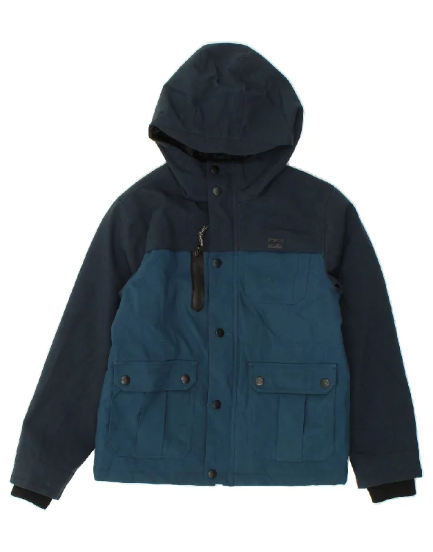 men's outerwear jackets for hiking -BILLABONG Boys Hooded Windbreaker Jacket 9-10 Years Navy Blue Colourblock