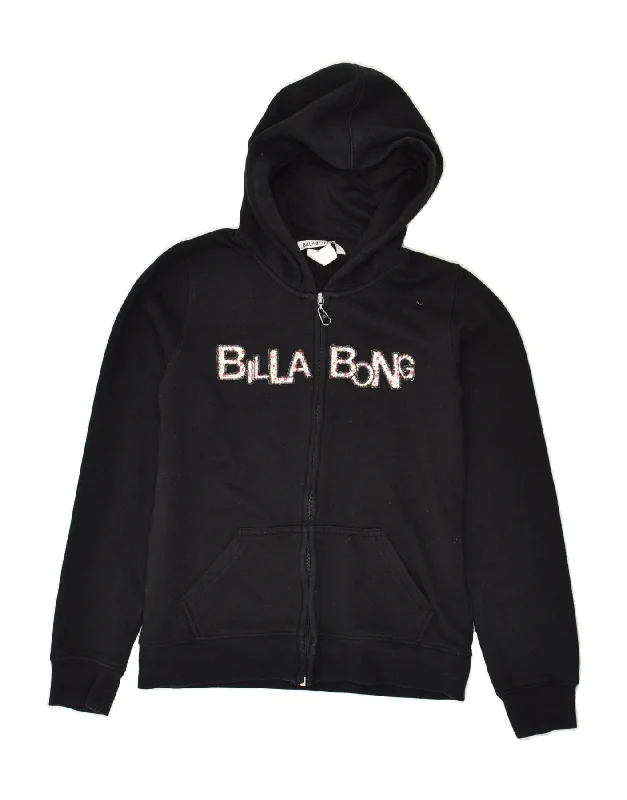 men's casual sweaters -BILLABONG Girls Graphic Zip Hoodie Sweater 13-14 Years Black