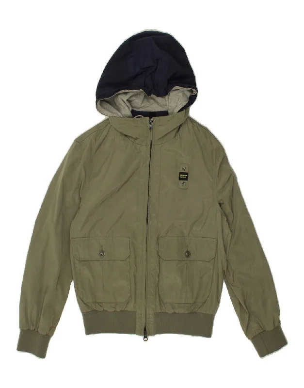 men's waterproof jackets -BLAUER Boys Hooded Bomber Jacket 11-12 Years Khaki