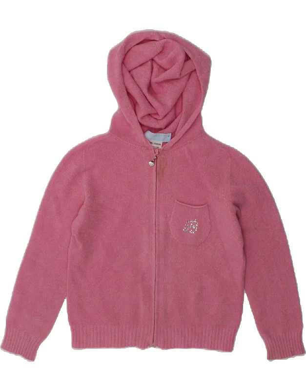 men's short-sleeve sweaters -BLUMARINE Girls Hooded Cardigan Sweater 2-3 Years Pink Viscose