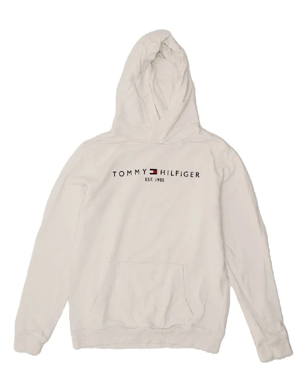 men's graphic design hoodie sweatshirts -TOMMY HILFIGER Boys Graphic Hoodie Jumper 15-16 Years White Cotton