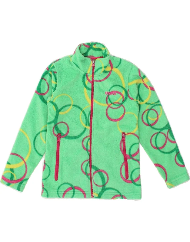 men's casual outerwear jackets -BRUGI Girls Fleece Jacket 6-7 Years Green Geometric Polyester