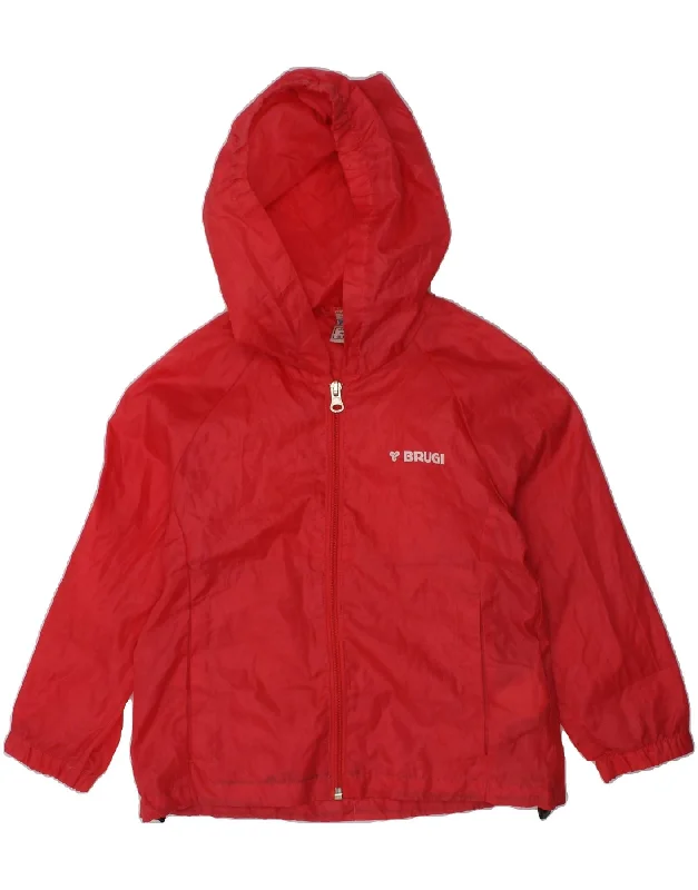 men's rainproof jackets for hiking -BRUGI Girls Hooded Rain Jacket 3-4 Years Red Polyester