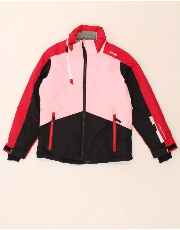 men's tailored outdoor jackets -BRUGI Girls Waterproof Jacket 10-11 Years Pink Colourblock Polyester