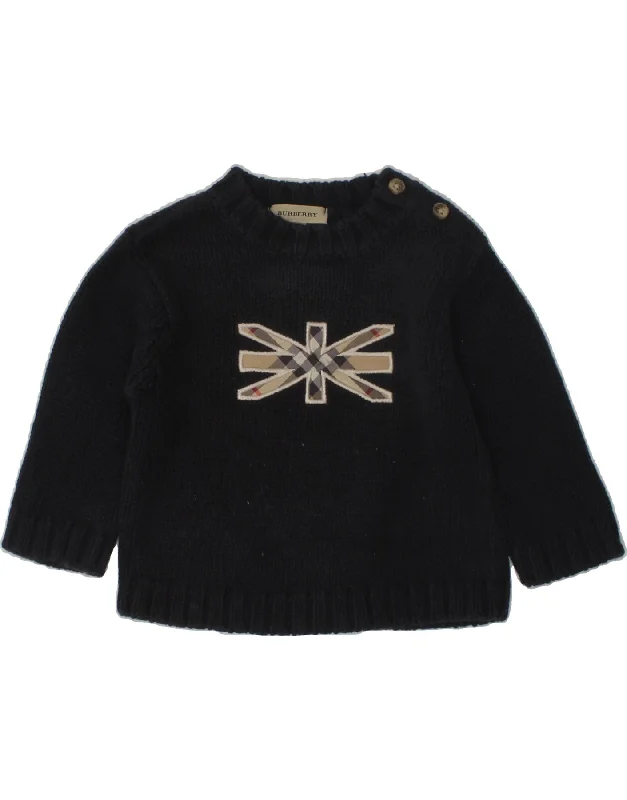 men's premium wool sweaters -BURBERRY Baby Girls Graphic Crew Neck Jumper Sweater 6-9 Months Navy Blue