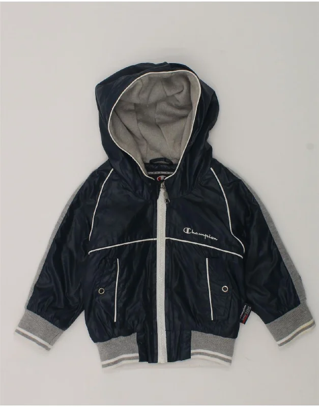 men's winter coats with fur -CHAMPION Baby Boys Hooded Rain Jacket 3-6 Months Navy Blue Polyester