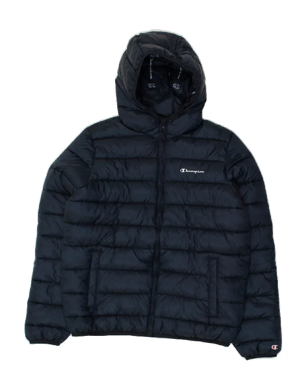 men's down-filled jackets -CHAMPION Boys Graphic Hooded Padded Jacket 15-16 Years 2XL Navy Blue