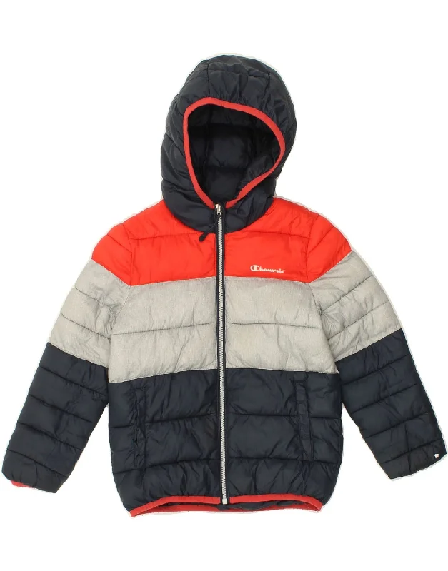 men's classic leather jackets -CHAMPION Boys Graphic Hooded Padded Jacket 5-6 Years XS Navy Blue