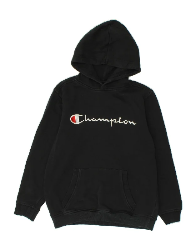 men's hoodie with designs -CHAMPION Boys Graphic Hoodie Jumper 11-12 Years Black Cotton