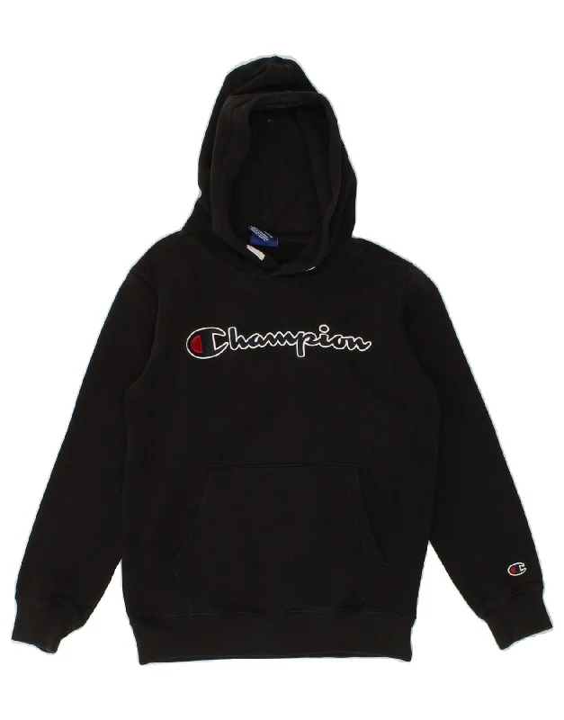 men's hoodie for hiking -CHAMPION Boys Graphic Hoodie Jumper 11-12 Years Large Black