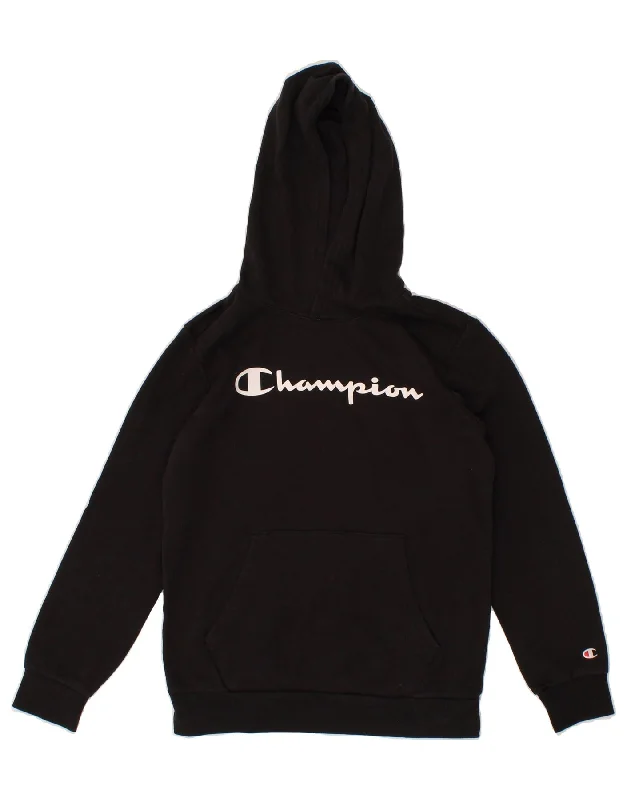 men's fleece hoodies -CHAMPION Boys Graphic Hoodie Jumper 11-12 Years Large Black