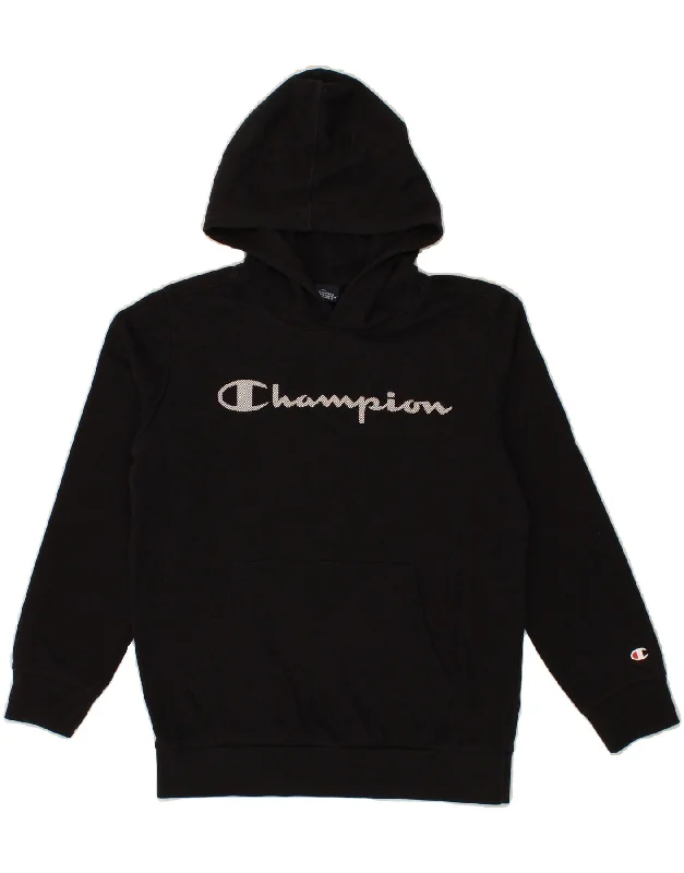 men's comfortable casual hoodies -CHAMPION Boys Graphic Hoodie Jumper 11-12 Years Large Black Cotton