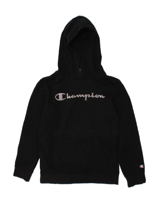 men's versatile hoodies -CHAMPION Boys Graphic Hoodie Jumper 11-12 Years Large  Black Cotton