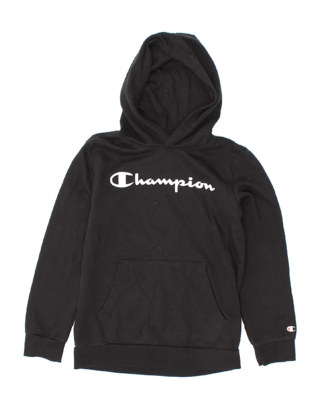 men's thick hoodies for winter -CHAMPION Boys Graphic Hoodie Jumper 11-12 Years Large Black Cotton