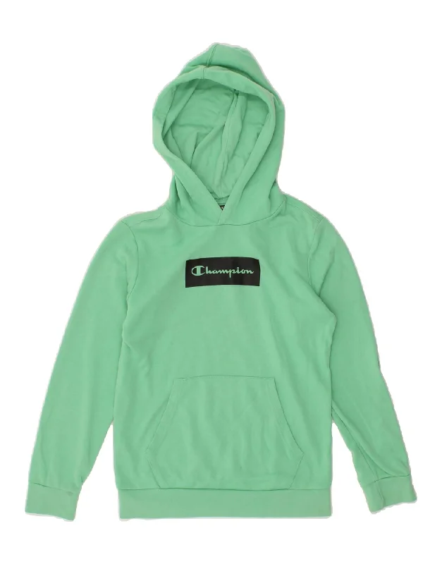 men's hoodie with high collar -CHAMPION Boys Graphic Hoodie Jumper 11-12 Years Large Green