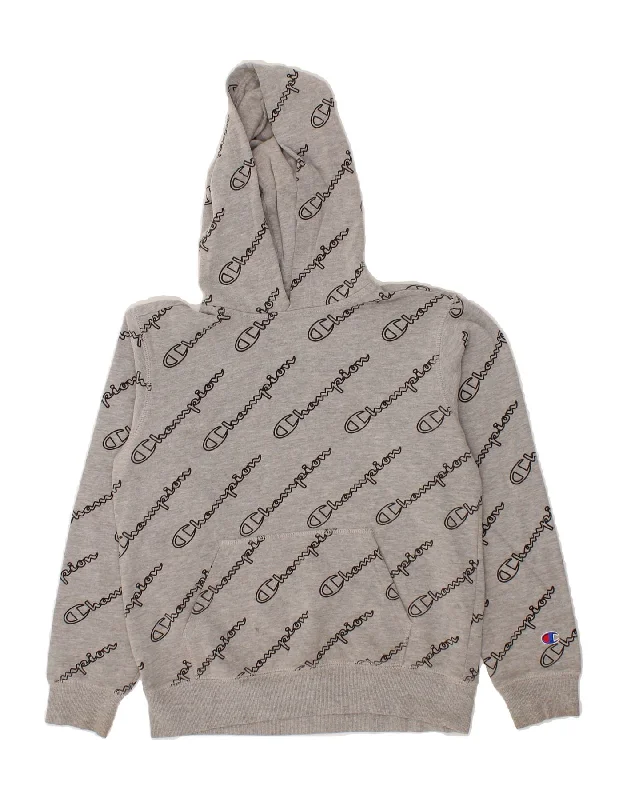 men's comfortable sweatshirts -CHAMPION Boys Graphic Hoodie Jumper 11-12 Years Large Grey Cotton