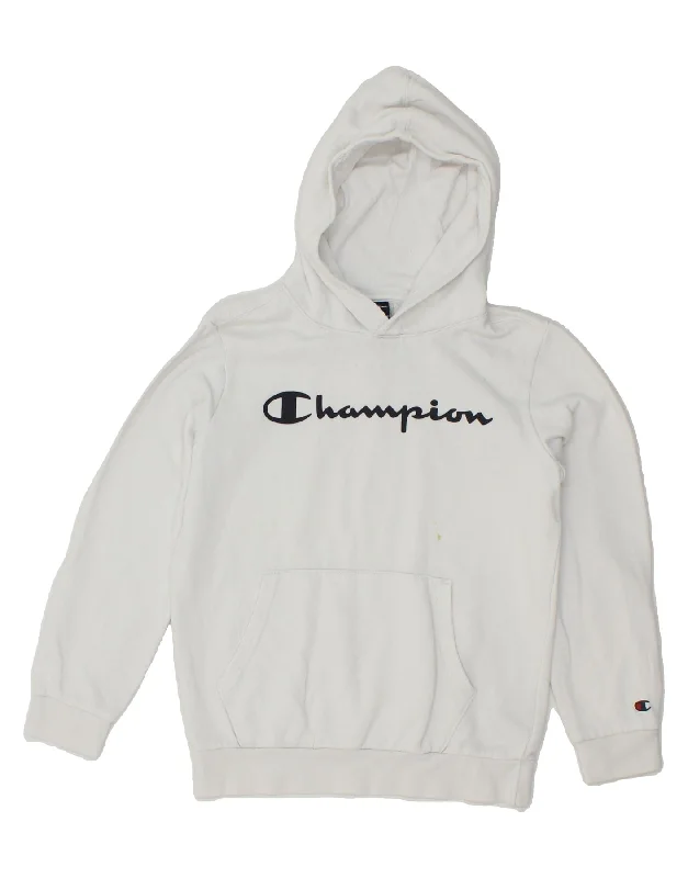 men's hoodies for winter -CHAMPION Boys Graphic Hoodie Jumper 11-12 Years Large  White Cotton