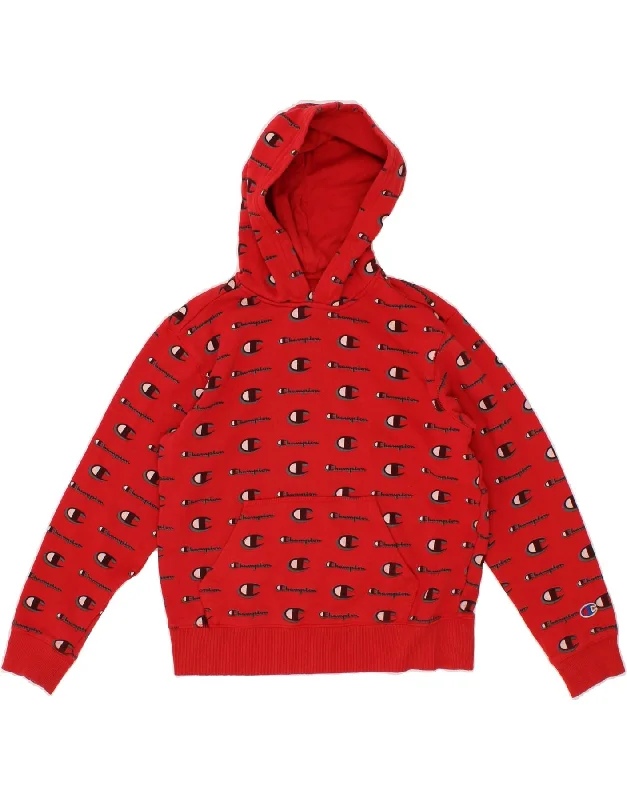 men's graphic hoodies for streetwear -CHAMPION Boys Graphic Hoodie Jumper 12-13 Years Medium  Red Cotton