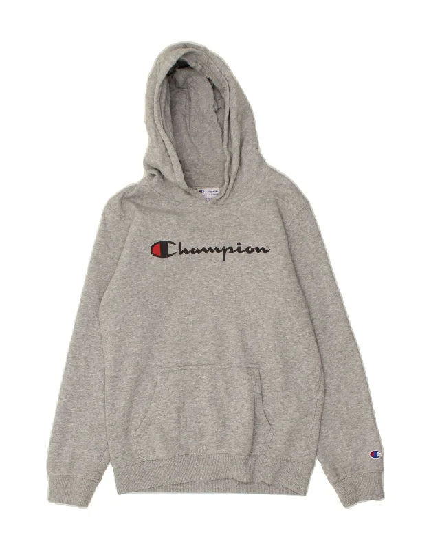 men's pullover hoodie for winter -CHAMPION Boys Graphic Hoodie Jumper 13-14 Years Grey Cotton