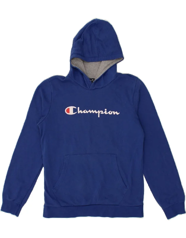 men's high-quality hoodies -CHAMPION Boys Graphic Hoodie Jumper 13-14 Years XL Blue Cotton