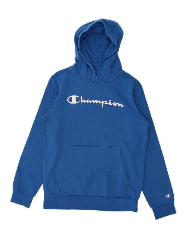 men's soft cotton hoodies -CHAMPION Boys Graphic Hoodie Jumper 13-14 Years XL Blue