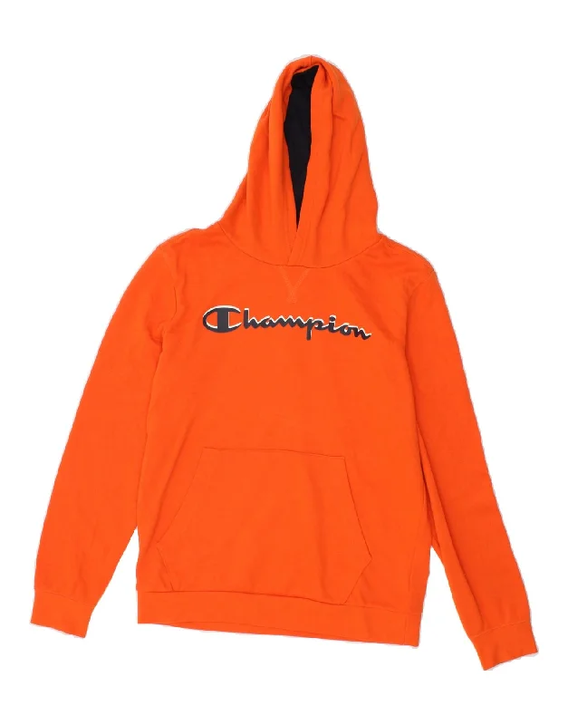 men's zip-up hoodies -CHAMPION Boys Graphic Hoodie Jumper 13-14 Years XL Orange Cotton