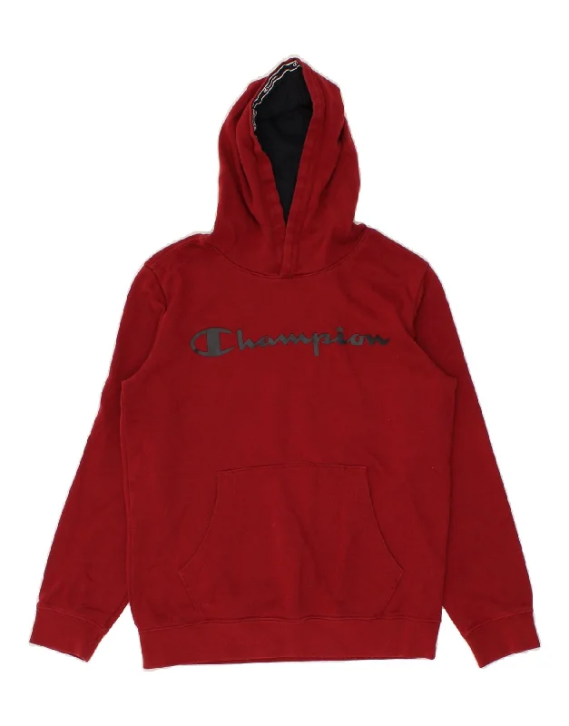 men's cozy fleece sweatshirts -CHAMPION Boys Graphic Hoodie Jumper 13-14 Years XL Red Cotton