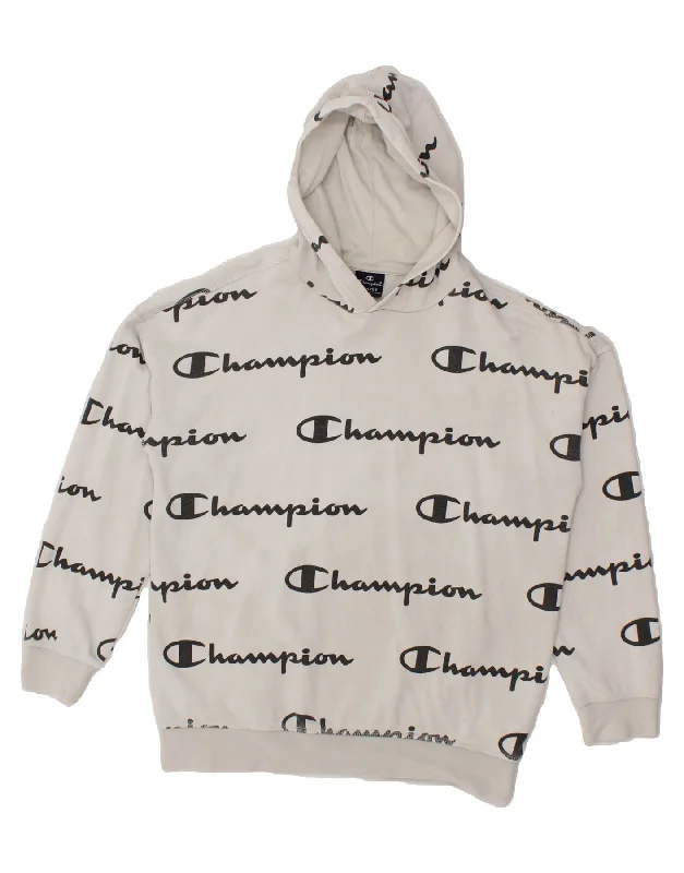 men's warm hoodies -CHAMPION Boys Graphic Hoodie Jumper 13-14 Years XL White Cotton