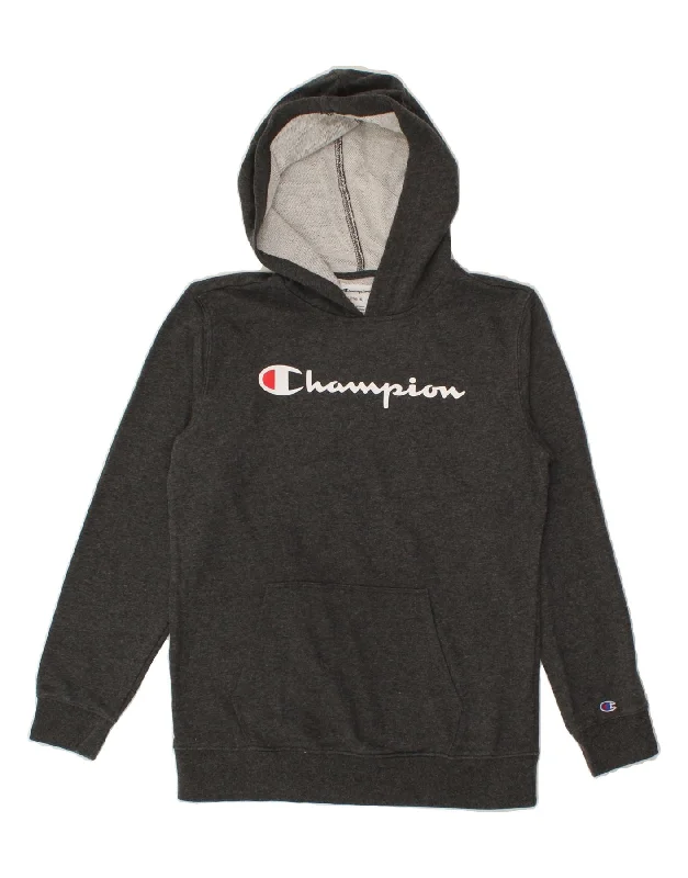 men's graphic design hoodie sweatshirts -CHAMPION Boys Graphic Hoodie Jumper 14-15 Years Large  Grey Cotton