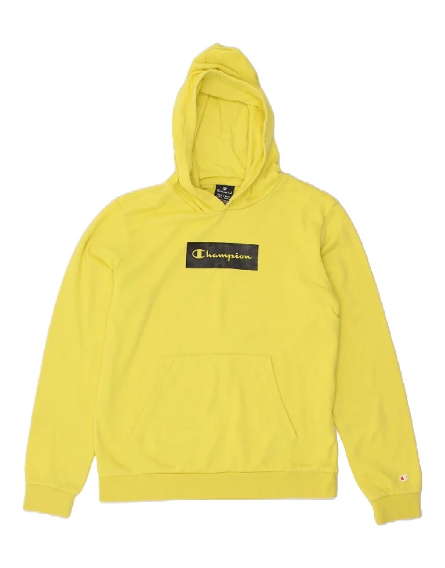 men's hoodie for school wear -CHAMPION Boys Graphic Hoodie Jumper 15-16 Years 2XL Yellow