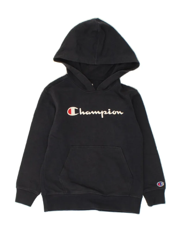 men's warm hoodies -CHAMPION Boys Graphic Hoodie Jumper 7-8 Years Small  Black Cotton