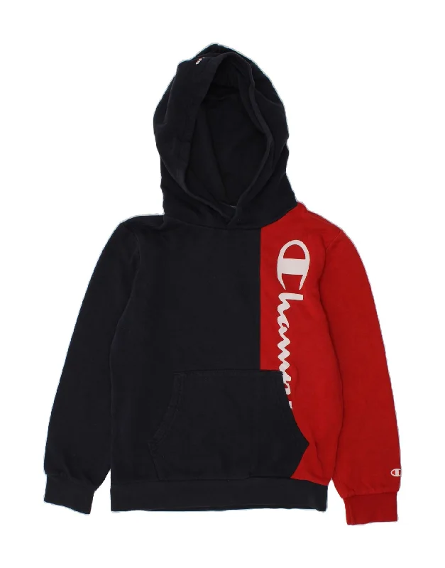 men's warm winter hoodies -CHAMPION Boys Graphic Hoodie Jumper 9-10 Years Medium Red Colourblock