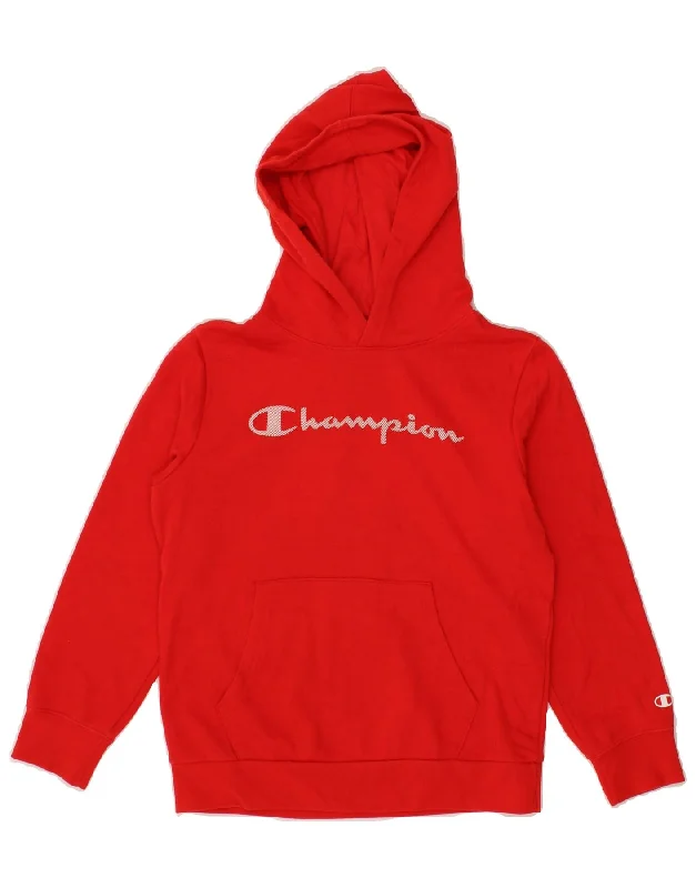 men's printed hoodies -CHAMPION Boys Graphic Hoodie Jumper 9-10 Years Medium  Red Cotton