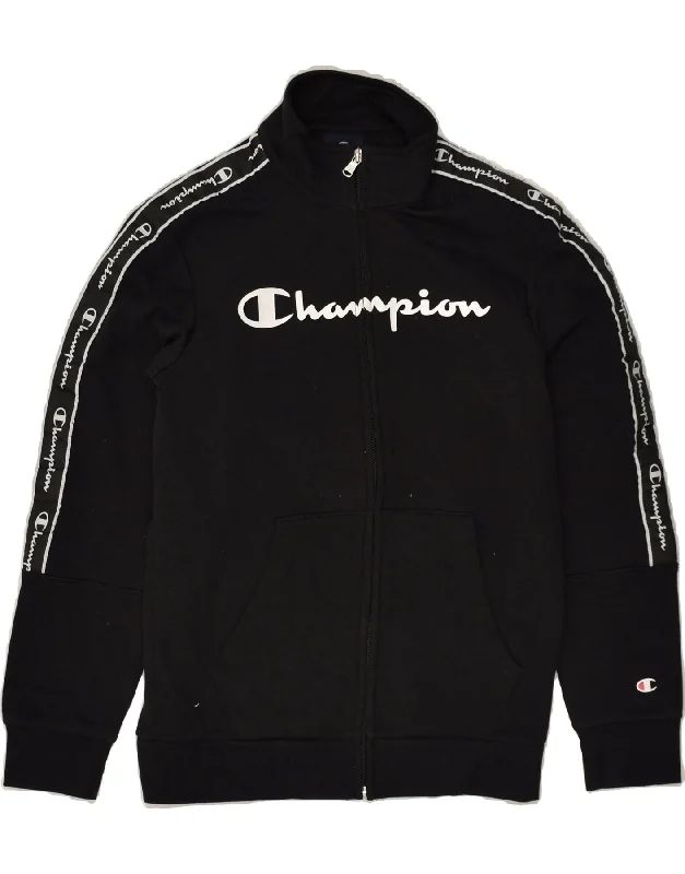 men's vintage jackets -CHAMPION Boys Graphic Tracksuit Top Jacket 11-12 Years Large Black Cotton