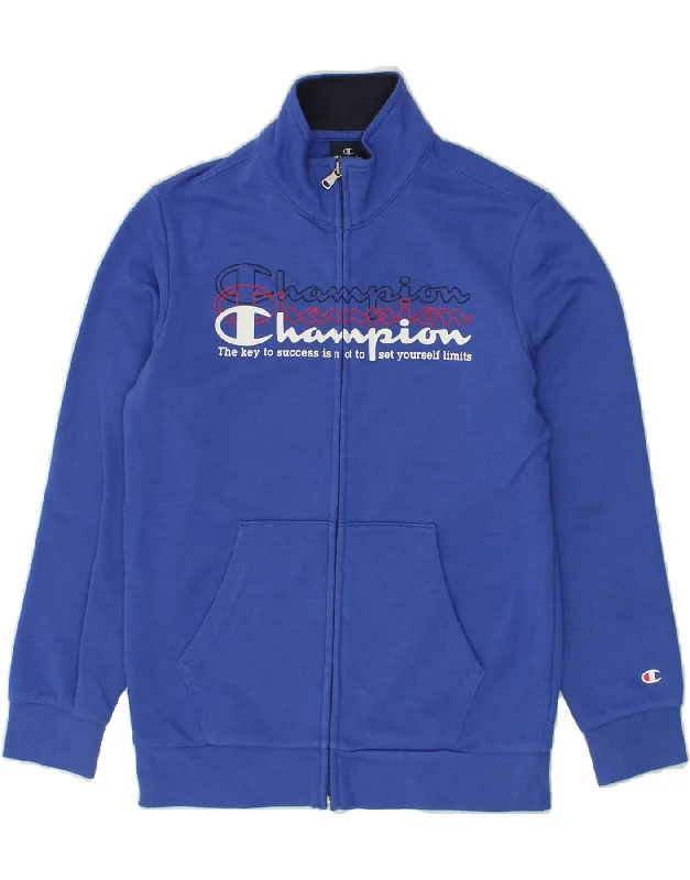 men's parka jackets with fur -CHAMPION Boys Graphic Tracksuit Top Jacket 11-12 Years Large  Blue Cotton