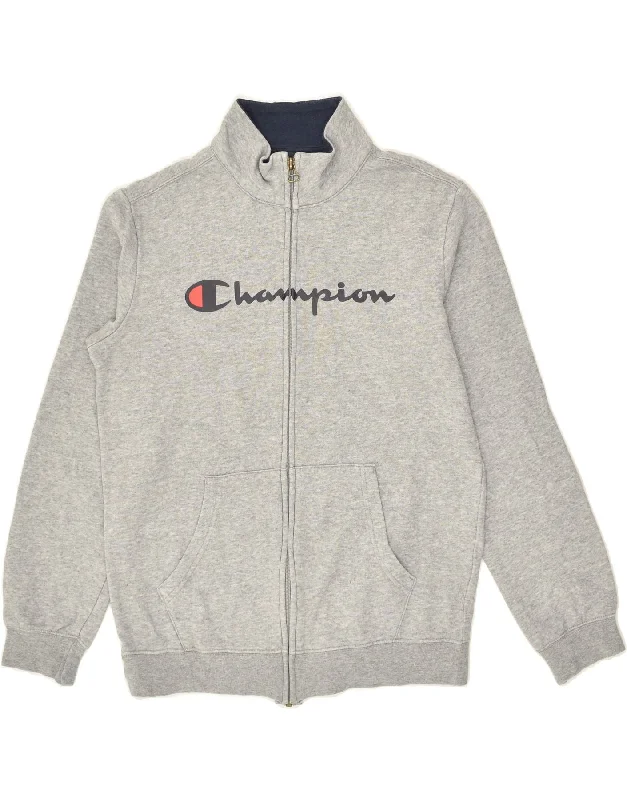 men's windbreaker jackets -CHAMPION Boys Graphic Tracksuit Top Jacket 11-12 Years Large  Grey Cotton