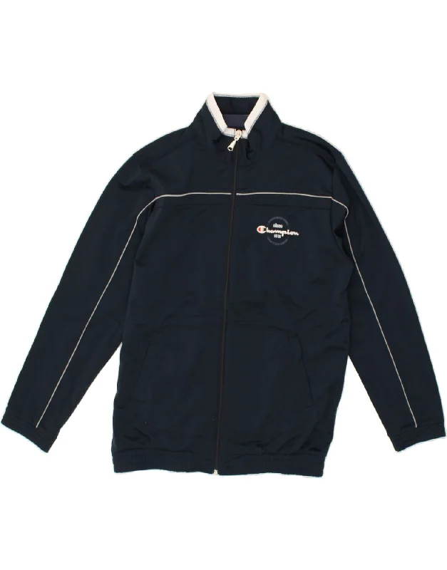 men's leather jackets -CHAMPION Boys Graphic Tracksuit Top Jacket 11-12 Years Large Navy Blue