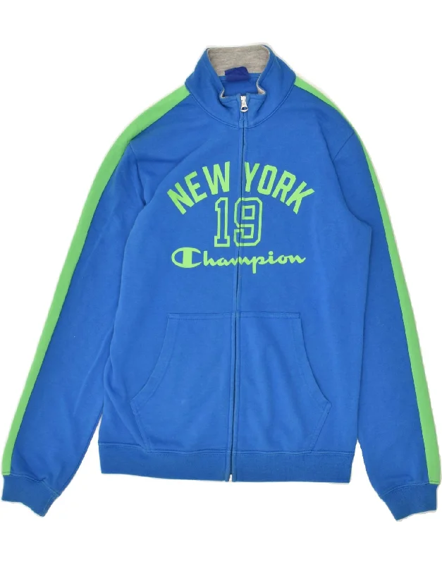 men's stylish outdoor jackets -CHAMPION Boys Graphic Tracksuit Top Jacket 13-14 Years Blue Colourblock