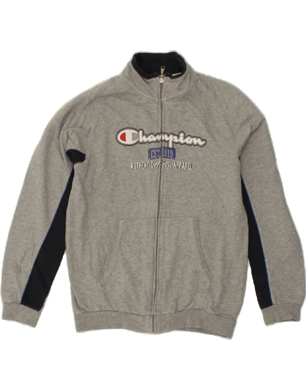 men's custom jackets -CHAMPION Boys Graphic Tracksuit Top Jacket 13-14 Years Grey Colourblock