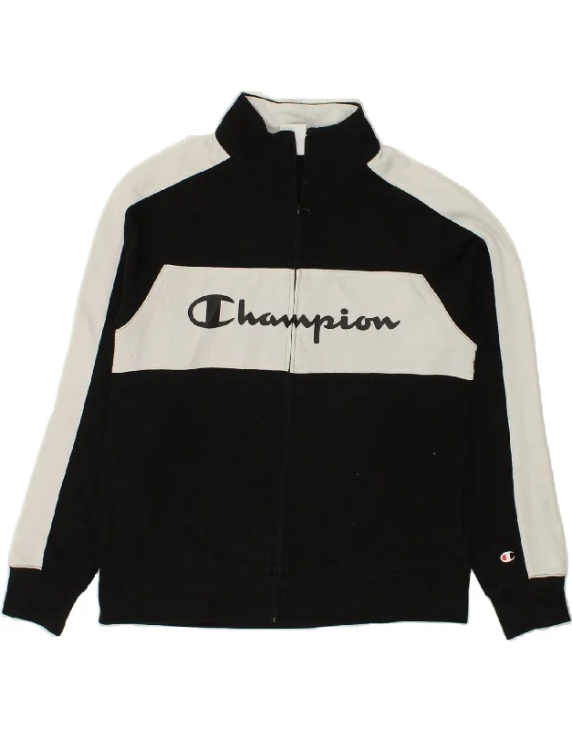 men's fashionable jackets -CHAMPION Boys Graphic Tracksuit Top Jacket 13-14 Years Large Black