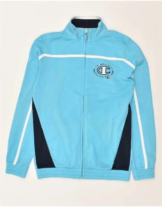 men's lightweight windbreakers -CHAMPION Boys Graphic Tracksuit Top Jacket 13-14 Years XL Blue Colourblock