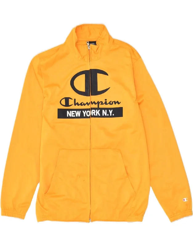 men's windproof jackets -CHAMPION Boys Graphic Tracksuit Top Jacket 13-14 Years XL  Yellow